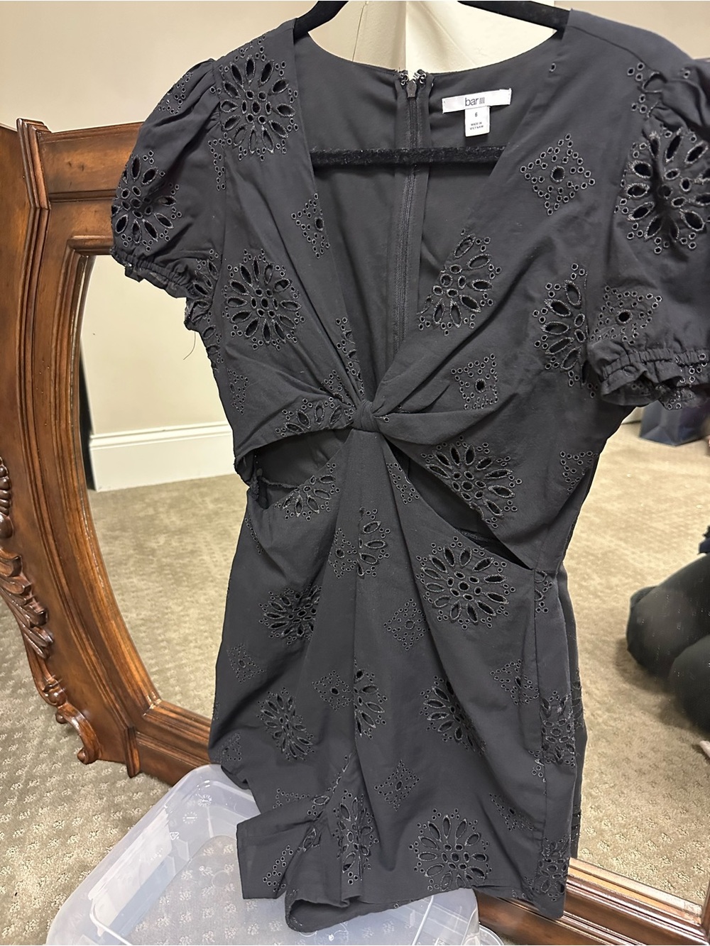 Bar III Black Eyelet Twist-Front Romper